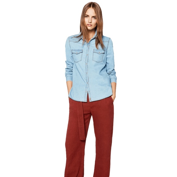 Zara Tops Zara L Relaxed Fit Chambray Buttondown Shirt Poshmark